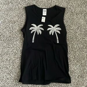 PINK sequin palm tree tank size XS new !